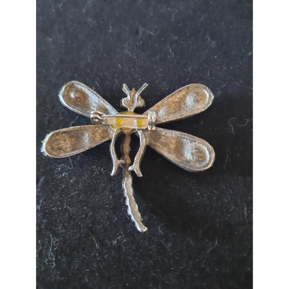 Dragonfly Pin Silver Tone Metal Rhinestones - Picture 4 of 4